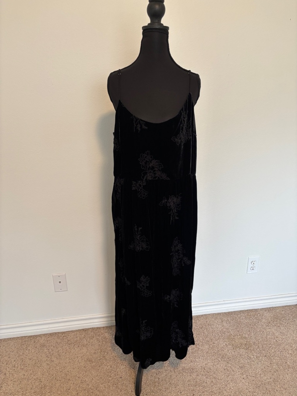 Johnny Was Black Velvet Floral Maxi Slip Dress